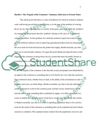 The Tragedy of the Commons by Hardin