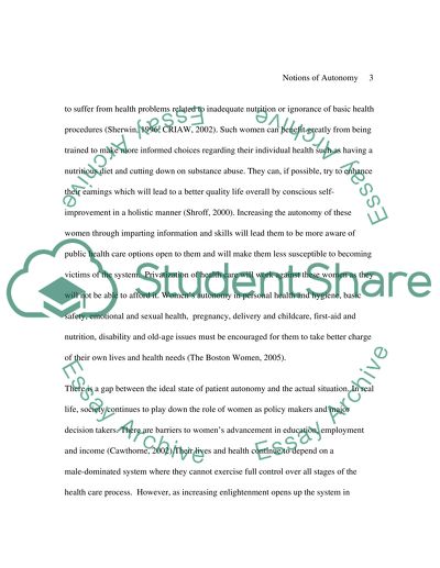 Notions of autonomy as they relate to womens health care