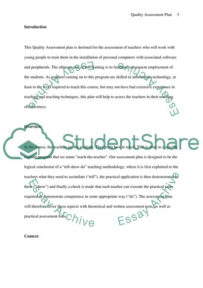 Quality Assessment Plan for the Assessment of Teachers