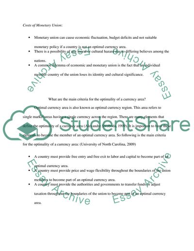 Main Benefits and Costs of Monetary Union