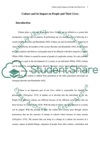 Culture and Its Impact on People and Their Lives