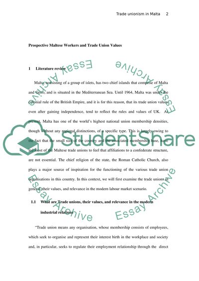 Prospective Maltese Workers and Trade Union Values