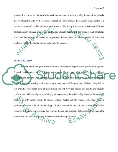 Student Health and Performance related to IAQ in Schools