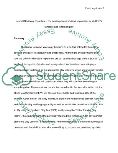 Consequences of Visual Impairment for Childrens Play