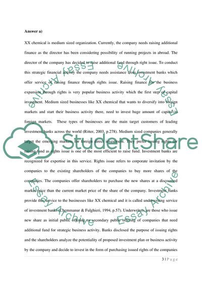 Additional Finance for XX Chemical