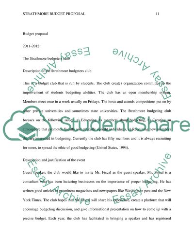 Budget Proposal for Strathmore Budgeters