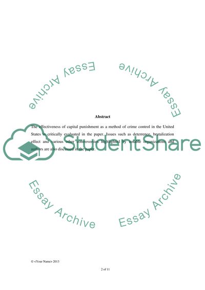 Evaluation of Capital Punishment as a Method of Crime Control in the USA