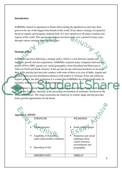 SWOT, PESTLE, Porters Five forces Model of SABMiller