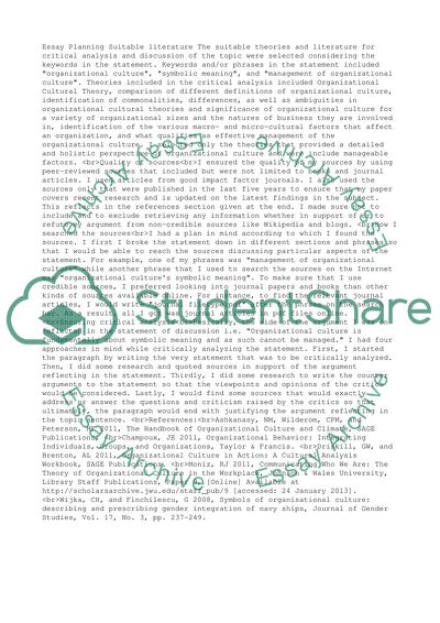 Essay Planning for Organizational Culture