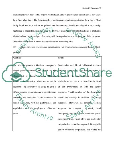 Recruitment and Selection Process at Goldstan and Hodell