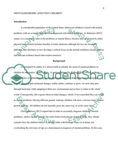 The Onset of Mental Problems in Children