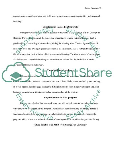 Application for a Vacancy to Pursue an MBA in George Fox University