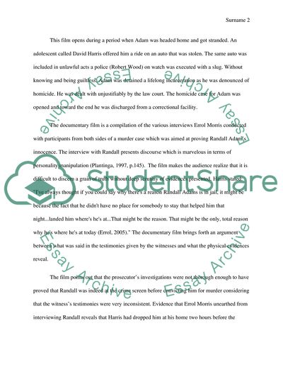 The Force of Talk in the Film A Thin Blue Line