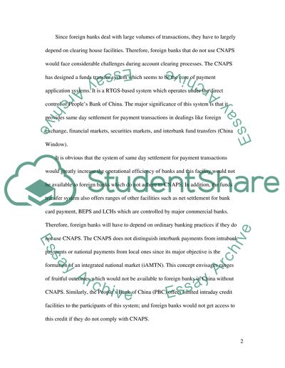 China National Advanced Payment System: Need for Foreign Bank In China