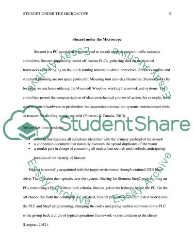 Stuxnets Outline and Structural Planning