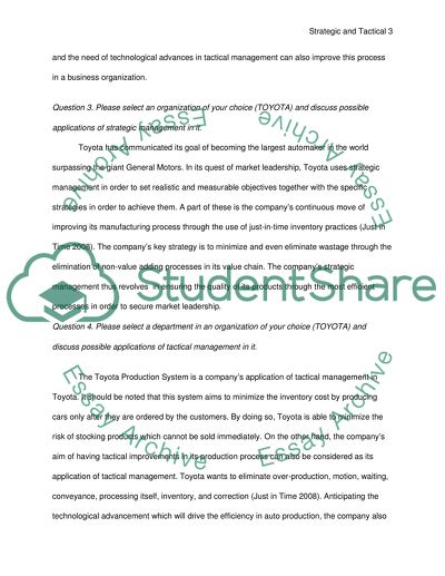 Strategic and Tactical Management