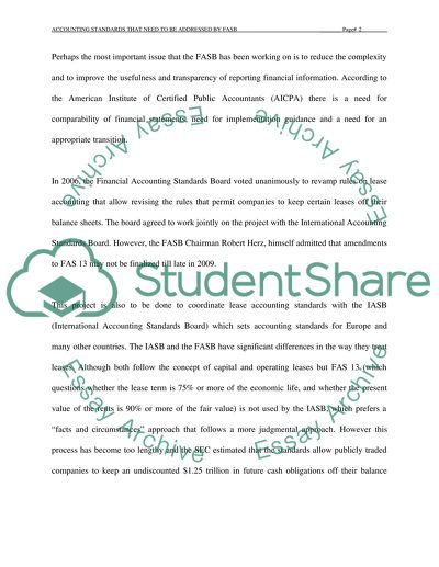 Accounting issues over the next three years that should be addressed with FASB