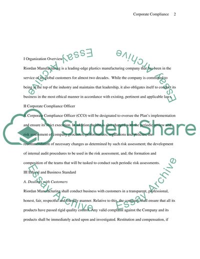 Corporate compliance plan