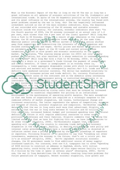 What is the economic impact of the war in Iraq on the US