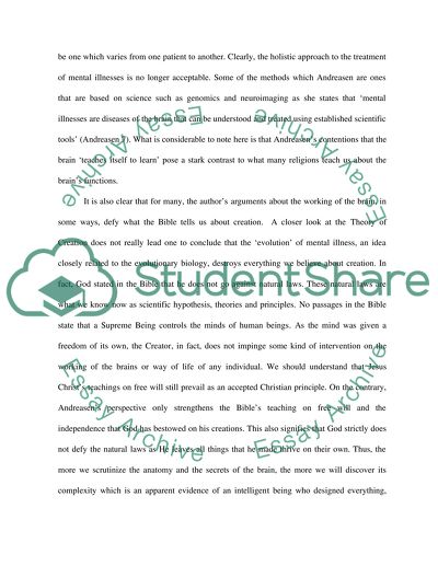 Reflection paper on Nancy Andreasens book, Brave New Brain