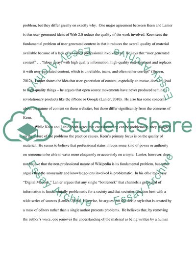 The Internet, Society and Information: A Comparison and Contrast of the Views of Keen and Lanier