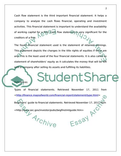 explain the different types of financial statements essay