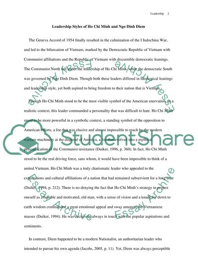 Leadership Styles of Ho Chi Minh and Ngo Dinh Diem