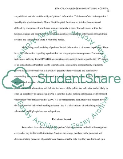 Ethical Challenge in Mount Sinai Hospital