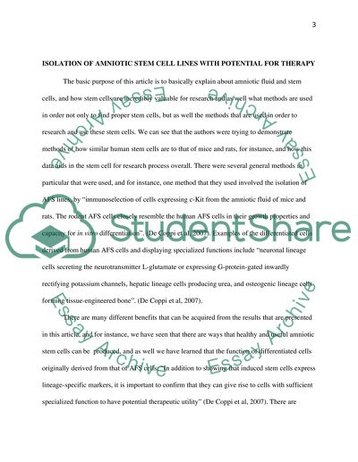 Literature Review on preassigned article on amniotic stem cell