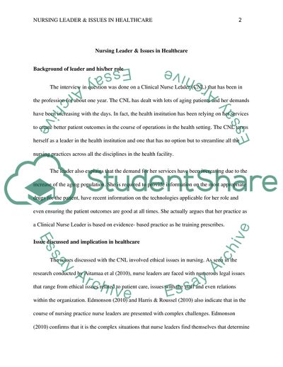 Nursing Leadership and Issues in Healthcare