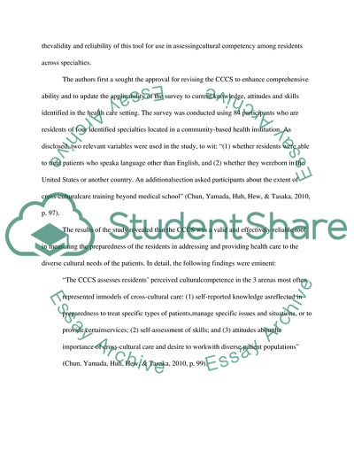 The Cross-Cultural Care Survey to Assess Cultural Competency