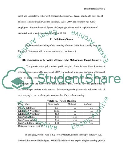 Investment Analysis of Mohawk Industry, Inc and Carpetright