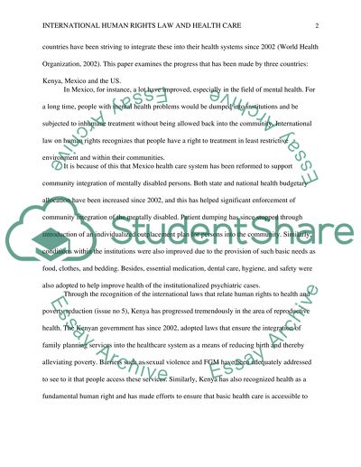 International human rights law and how the health care has improved in 3 counties