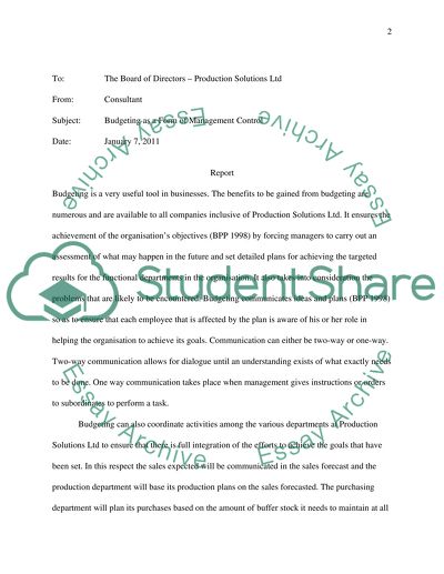 Budgeting as a form of management control