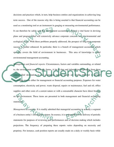 Management and Financial Accounting in the Development of Environmental Policies