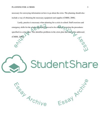 Planning for a Crisis