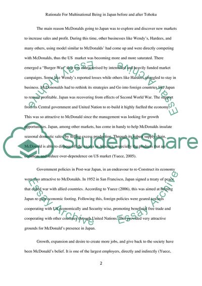 The Rationale for McDonalds to be in Japan before and after Tohoku