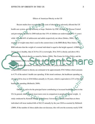 Effects of American Obesity on the US Economy