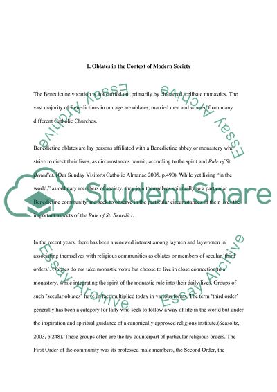 How do the benedictine oblates enable the witness of Monastic Spirituality to be expressed in secular society