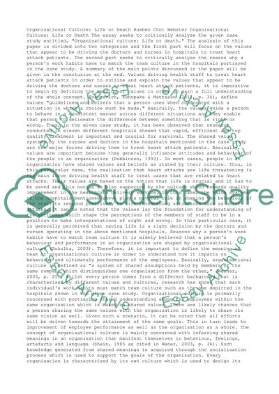 Organisational Culture: Life or Death