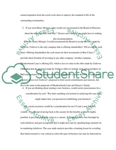 Analysis of Ben and Jerry Case Concerning Shareholder Value Maximization