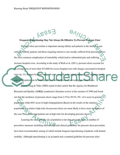 Frequent Manual Repositioning and Incidence of Pressure Ulcers