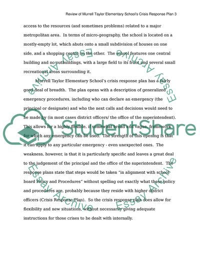 Analyze a Schools Emergency and Crisis Response Plan