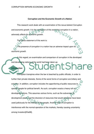 Corruption and the Economic Growth of a Nation