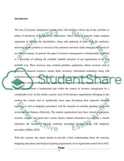 The Sourcing, Budgeting Procedures and Financial Reporting Requirements of Tesco PLC