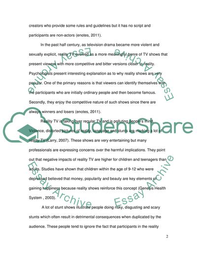 Essay on reality tv
