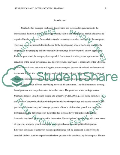Starbucks and Internationalization: International Marketing Core Assessment
