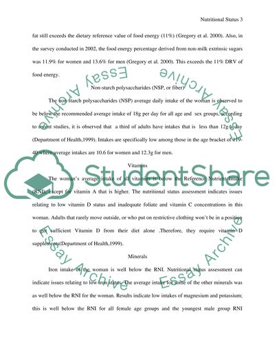 38-Year-Old Woman Nutritional Status in Relation to the UK Dietary Guidelines
