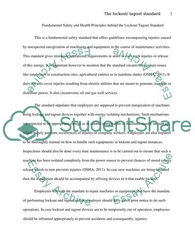 Fundamental Safety and Health Principles behind the Lockout Tagout Standard