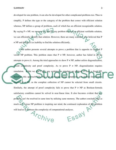 Analysis of the Status of the P versus NP Problem Article by Lance Fortnow
